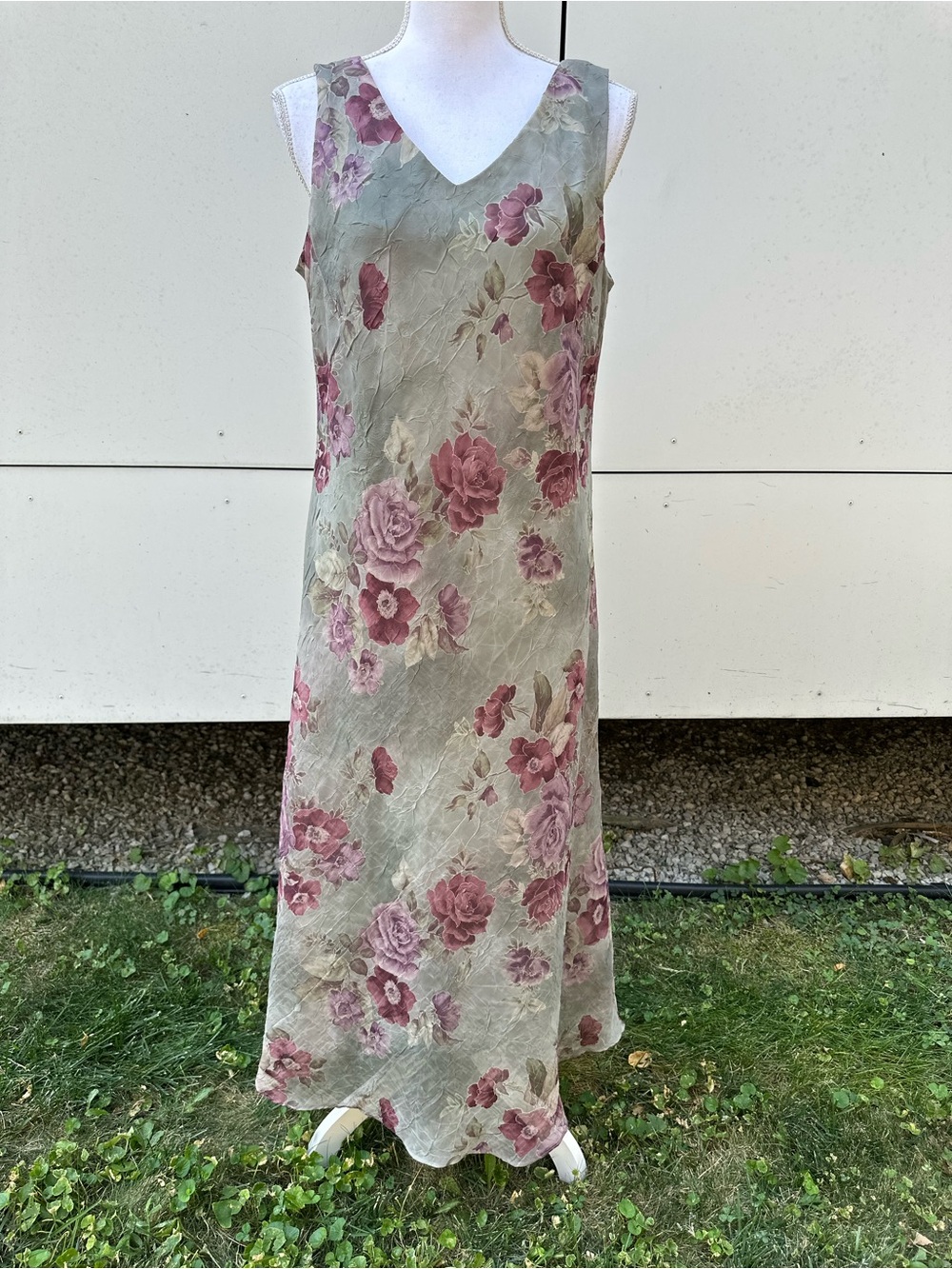 Vintage 90’s Maxi Length / Mint Green Floral Dress / Size 14P / Miss Dorby Fairy